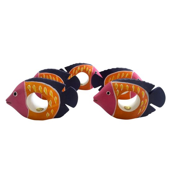 Wood Fish Napkin Rings Hand Painted Holders Ocean Beach Dining Decor - Picture 5 of 7